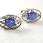 Vintage Silvertone & Blue Cufflinks 121317