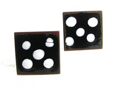 Mid Century Modern 1950's Enameled Copper Black White Domino Cufflinks 73117