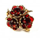 Vintage Goldtone & Reddish Orange 3 Leaf Flower Brooch Unbranded 8415