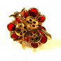 Vintage Goldtone & Reddish Orange 3 Leaf Flower Brooch Unbranded 8415
