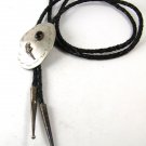 Vintage Coin Silver Parrot & Black Bolo With Leather Cord 101316