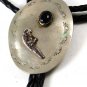 Vintage Coin Silver Parrot & Black Bolo With Leather Cord 101316