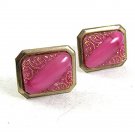 Vintage Silvertone & Goldtone Design Pink Cufflinks 101017