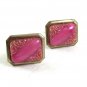 Vintage Silvertone & Goldtone Design Pink Cufflinks 101017