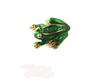 Small Gold Tone & Green Cute Frog Brooch 8416