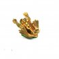 Small Gold Tone & Green Cute Frog Brooch 8416
