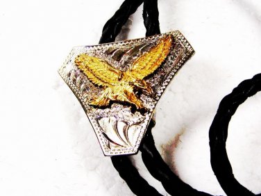 Silver Tone Gold Tone American Eagle Bolo Leather Cord Unbranded 121515