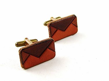 Vintage Brass & Leather Envelope Cufflinks 10316