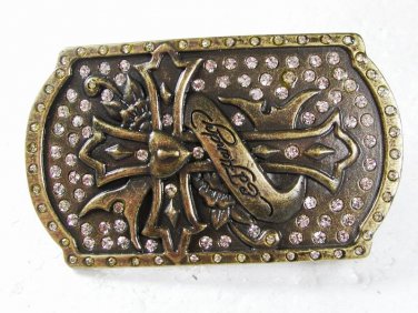 Goldtone Cross Rhinestones Belt Buckle By ED HARDY 33116