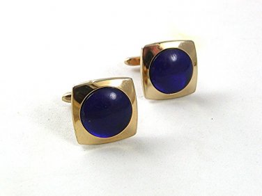 Vintage Goldtone & Blue Cufflinks By HICKOK USA 6117
