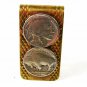 Vintage 2 Indian Head Buffalo Nickles Brass Money Clip Unbranded 42016