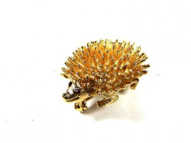 Goldtone Small Porcupine With Red Eyes Brooch by SARAH 91415