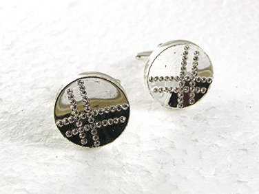 Silvertone & Sparkly Rhinestone Cufflinks 81017