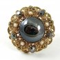 1950's Goldtone Black Faux Pearls Rhinestones Brooch 4217