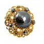 1950's Goldtone Black Faux Pearls Rhinestones Brooch 4217