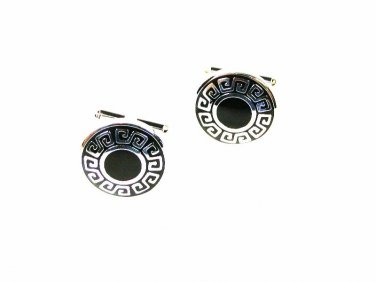 Silver Tone & Black Dress Up Cufflinks 7116