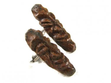 Vintage Sterling Silver Miniature Wooden Tribal Head Cufflinks Hand Carved C8316