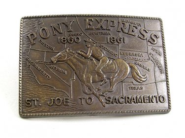 Vintage Pony Express 1860 - 1861 St Joe to Sacramento Belt Buckle 22817