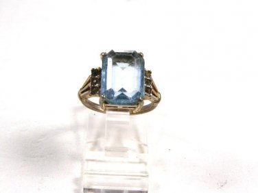 Vintage Costume Silvertone & Blue Ring SZ 7 Unbranded 101615
