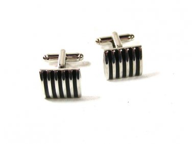 Silver Tone & Black Striped Cufflinks 7116