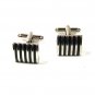 Silver Tone & Black Striped Cufflinks 7116
