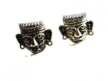 Mexican Sterling Silver Aztec or Mayan Head Cufflinks Old Eagle Mark 1 12815