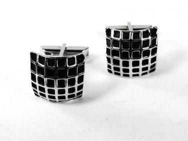 Vintage Silver Tone & Black Dressy Cufflinks w/ Pat. 2472958 8916