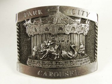 1984 Park City Utah Merry Go Round Carousel Belt Buckle by Michael Ricker w Box