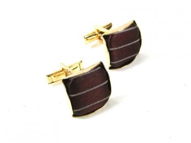 Gold Tone & Brown Silk Cufflinks 7116