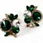 Vintage Green & Clear Shiny Rhinestone Clip On Earrings Unbranded 32116