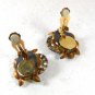 Vintage Green & Clear Shiny Rhinestone Clip On Earrings Unbranded 32116