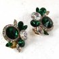 Vintage Green & Clear Shiny Rhinestone Clip On Earrings Unbranded 32116