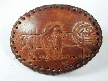 Western Wild Horses Leather Belt Buckle Unbranded 11315