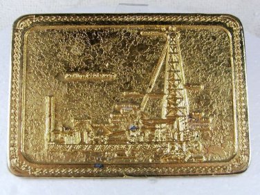Vintage Goldtone Oil Derrick Drilling Cable 100 Belt Buckle Unbranded 31616