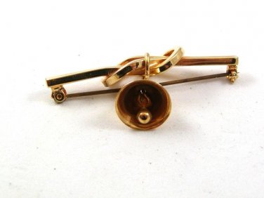 Vintage Goldtone Christmas Jingle Bells Ringing Brooch 121317