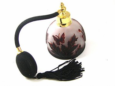 Gold Tone Orange & Black Art Glass Butterfly Perfume Bottle & Atomizer 1117