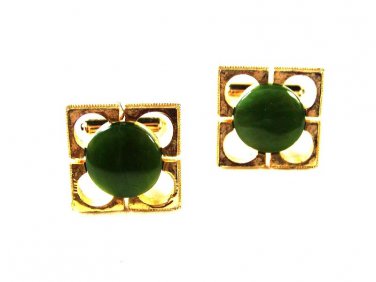 Vintage Goldtone & Green Cufflinks Unbranded 42116a