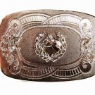 Silvertone Horse Wreath Belt Buckle By HOOK-FAST REG. U.S. PAT. OFF. 42216