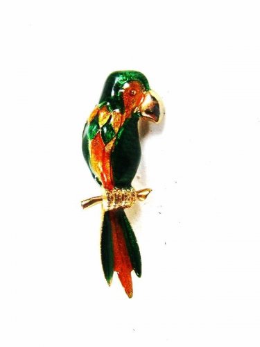 Vintage 1950's-60's Gold Tone & Green Parrot Brooch 8416