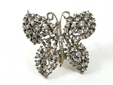 1950's Silvertone & Rhinestones Butterfly Brooch 4217