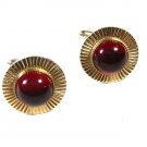 1950's - 1970's Goldtone & Red  Round Cufflinks Unbranded 93015