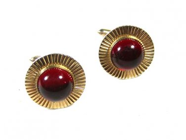 1950's - 1970's Goldtone & Red  Round Cufflinks Unbranded 93015