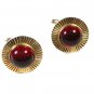 1950's - 1970's Goldtone & Red  Round Cufflinks Unbranded 93015
