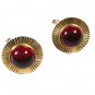 1950's - 1970's Goldtone & Red  Round Cufflinks Unbranded 93015