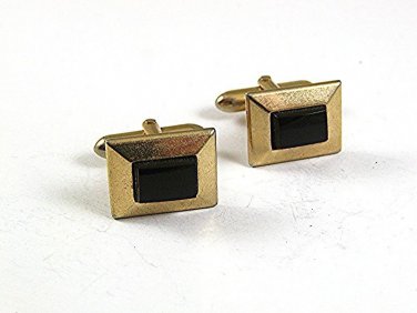 Vintage 1960's Goldtone & Black Cufflinks By SWANK 10217