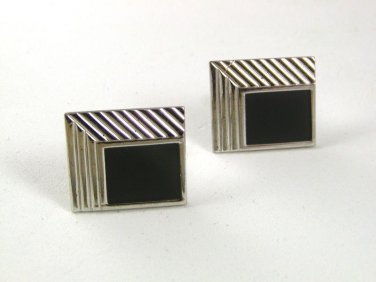 Vintage Silvertone & Black Cufflinks By SPEIDEL 51917