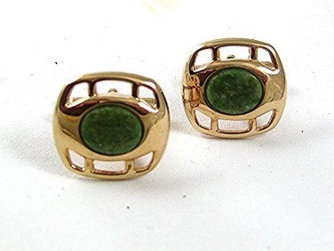 Vintage Goldtone & Green Cufflinks 4317