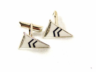Sterling Silver White Black Pennant Cufflinks Unbranded 32216