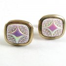 Vintage Goldtone Sparkly White Purple Cufflinks 101817
