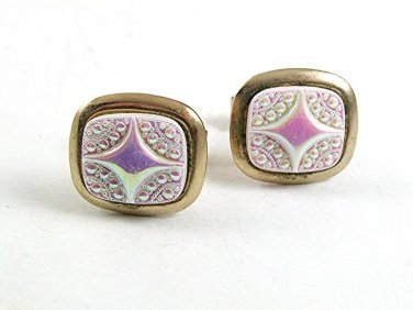 Vintage Goldtone Sparkly White Purple Cufflinks 101817